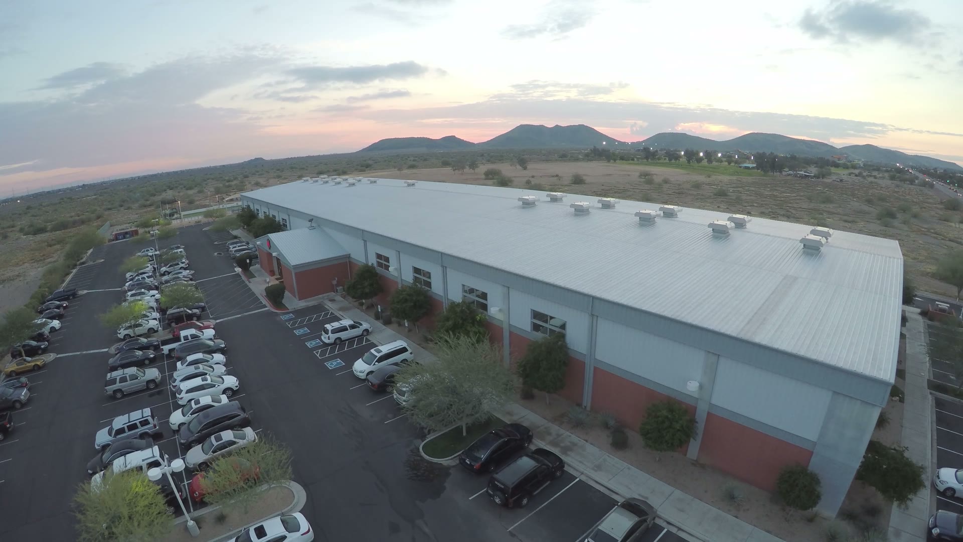 Arizona Sports Complex from above with the mountains behind it